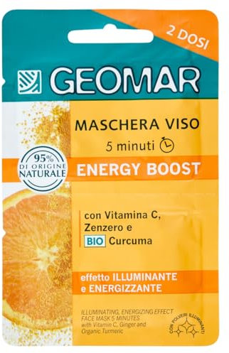 GEOMAR | Mascarilla Facial Energy Boost, Efecto Iluminador y Energizante, 5 minutos, 95% de Origen Natural, Dermatológicamente Testada, Made in Italy, 7,5 ml x 2