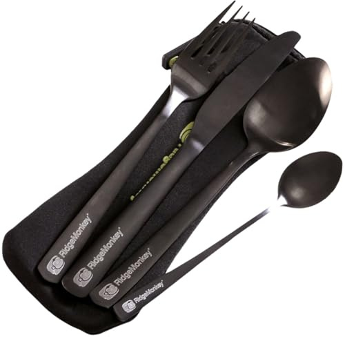RidgeMonkey DLX Cutlery Set - Angelbesteck zum Karpfenangeln & Wallerangeln, Besteckset für Angler, Anglerbesteck, Angelgeschirr