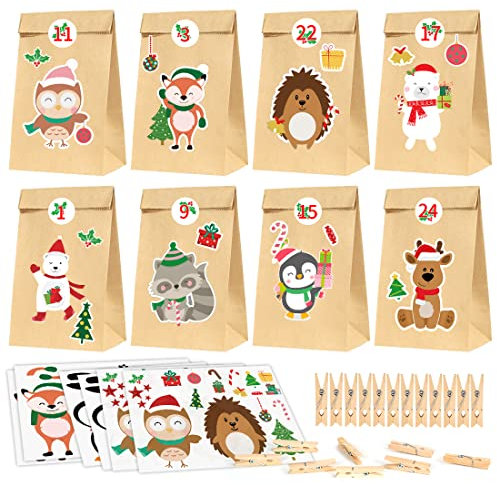 Bluelves Calendario Adviento para Rellenar, Calendario Adviento Vacio, Calendario de Adviento DIY con 24 Bolsas, Calendario Adviento Personalizado, Navidad Decoración Navideña Hogar