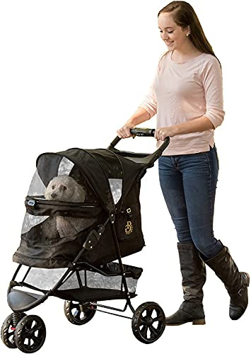 Pet Gear Special Edition Haustier-Buggy, ohne Reißverschluss, goldfarbenes Monogramm | Reißverschlussloser Einstieg, einfache Einhand-Faltung, herausnehmbares Innenfutter, Getränkehalter, für Katzen/Hunde