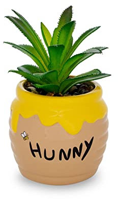 Silver Buffalo Disney Winnie The Pooh Hunny Pot Ceramic Mini Planter with Artificial Succulent