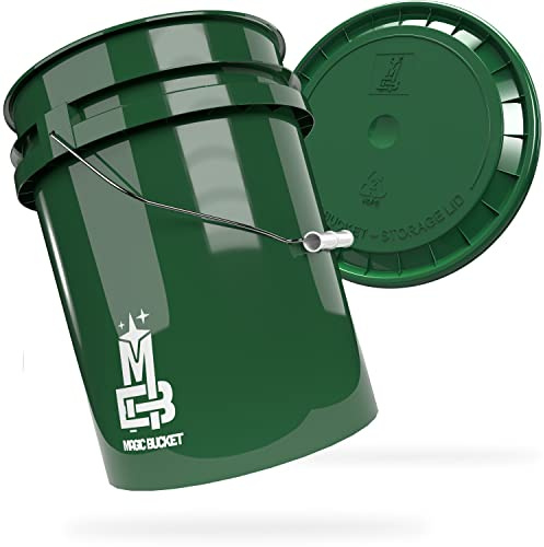 MAGIC BUCKET Wash Bucket Set for Car Hand Wash Dark Green with Matching Bucket Lid 5 US Gallons Approx. 20 Litres Compatible with Grit Guard, Detail Guardz Dirt Lock, Chemical Guys Dirt Trap