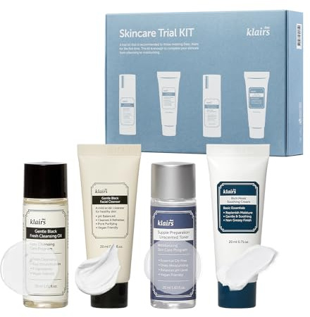 [DearKlairs] Skincare Trial Kits, 4 travel size Cleansing Oil, Cleanser, Toner, Cream for sensitive skin, Gift set, Travel Friendly