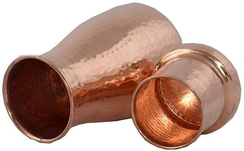 AuraHomeVG 1 Litre Hammered Pure Copper Bedroom Bottle with Inbuilt Cup Copper Vessel for Drinking Water Copper Water Bottle with Glass Hand Hammered Table ware Dinner Bedside Table Lid Cup Ayurvedic