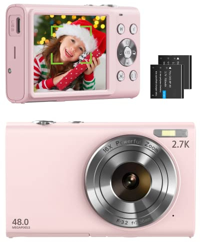 Digital Camera 1520P Autofocus Compact Camera FHD 48MP Photo Camera Vlogging Camera with 2.8 Screen, 32GB Memory Card, 16X Digital Zoom, Portable Mini Camera for Kids, Teenagers, Adult, Beginners