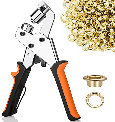 Rngwaper Ösenzange Set mit 600 Ösen, Magnetische Ösenzange mit Locher Profi Ösenpresse aus gehärtetem Stahl Ösenstanze für Leder, Karton, Stoffe, Planen und Sonnensegeln