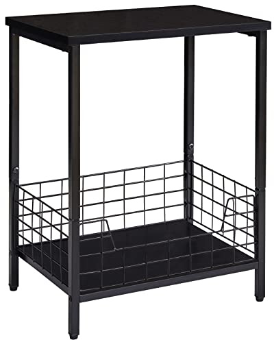 YMYNY Mesa Auxiliar de 2 Niveles, Mesita de Noche con estantes de Almacenamiento, Mesa de Sofá de Estilo Industrial, para Studio, Oficina, Sala de Estar, Dormitorio, 40 x 29 x 52CM, Negro HST001B