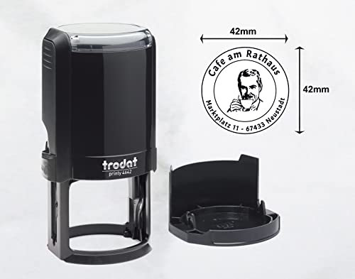 Trodat Stempel Personalisiert Rund mit Text und Logo – Printy 4642 zum Wunschtext Eingeben, Grafik Hochladen und direkt hier Bestellen, Durchmesser 42 mm, Gehäusefarbe Eco Schwarz