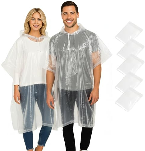 Poncho de Lluvia - Chubasquero Impermeable Desechable para Hombre y Mujer - Pack Familiar de Chubasqueros Unisex Grandes para Adulto - Impermeable de Viaje para Festivales, Conciertos y Acampadas