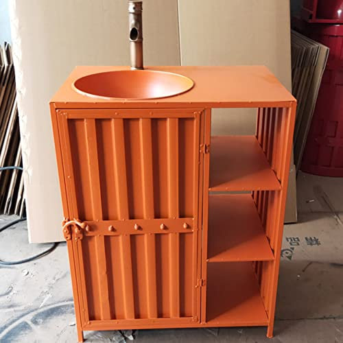 ZARBAILRE Lavandino del Bagno, Lavabo Industriale Vanity da Bagno in Stile Loft in Ferro, Lavabo retrò e Mobile Sottolavabo per Bar Ktv Cyber ​​​​Cafe Stile Industriale (F Mirror)