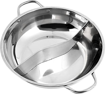 BESTonZON Edelstahl Kochgeschirr Mit Trennwand Glasdeckel Für Hot Pot Shabu Shabu Geeignet Für Induktionsherde Und Gasherde