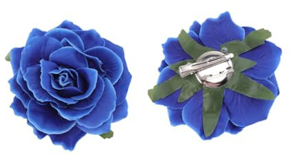 FRCOLOR Lot De 5 Broches Fleur En Tissu 10 Cm Bleu, Ornement De Roses Artificielles, Pince à Cheveux à Fleurs Pour Mariée, Demoiselle D’honneur Et Occasions Spéciales