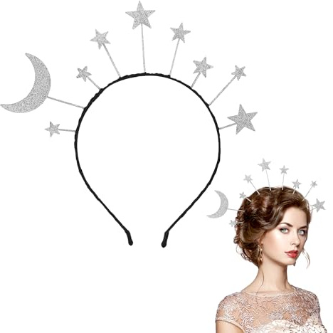 Diadema de estrella de luna con lentejuelas brillantes, aro de pelo Halo corona para mujeres niñas, cumpleaños, fiesta de disfraces