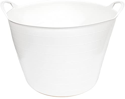 Tradineur - Capazo de plástico Flexible, Incluye Asas Resistentes, Cubo para Trabajos de Vendimia, Agricultura, jardín, Obra, Gran Durabilidad, 45 x 33 cm (Blanco - 42 litros)