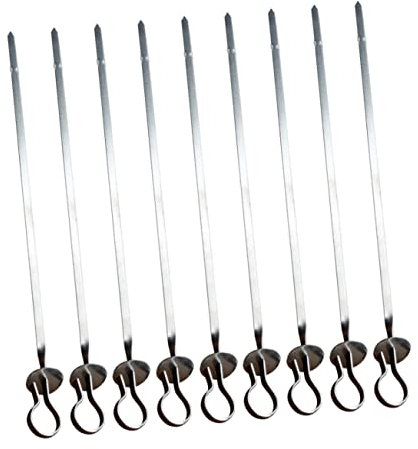 VANZACK Spiedini Per Barbecue in Acciaio 20 Pezzi, Forchette Riutilizzabili Piatte Impugnatura Ad Anello, Accessori Per Grigliate All’aperto, Resistenti e Facili Da Pulire