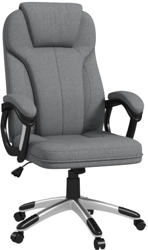 Vinsetto Bürostuhl Drehstuhl mit Kopfstütze 66 x 75 x 110–120 cm Grau | Computerstuhl, Wippfunktion, Gepolsterte Armlehnen, Ergonomisch, Leinen