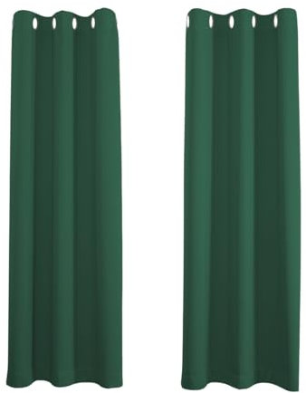 Happy Homewares Forest Green Blackout Curtains - 46 x 63 Inch Drop - Dark Elegant Eyelet Curtains with Thermal Insulation - 2 Panels for Bedroom or Living Room