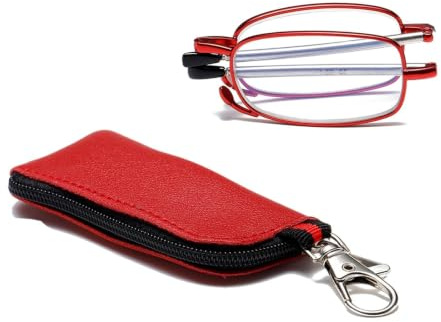 Hubeye Faltbare Lesebrille für Damen und Herren Tragbare Lesehilfe mit Teleskopstange und Reißverschluss Schlüsselanhänger Mini Anti Blaulicht Brille 2.00