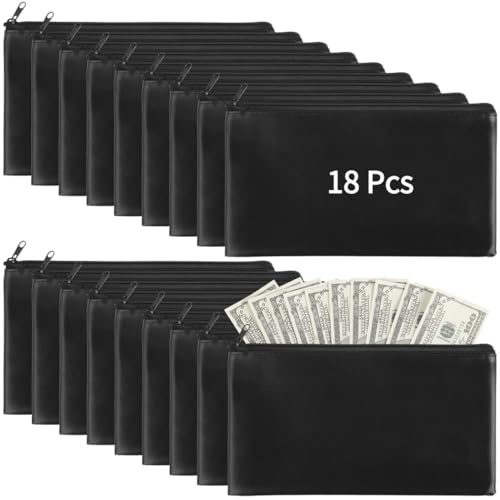 Bank Pcs Leder Wasserdicht PU 18 Münzen Sicherheit 11,2 × 6,7,6 cm Schecks, Geldbörse Bank-Reißverschlüsse, mit Taschen, Geldscheintaschen für Reisewerkzeug, staubdichte Kosmetik,, Schwarz,