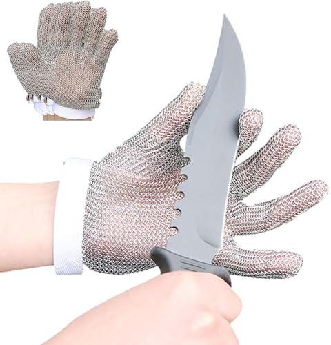 ARHEORMUH 5pcs Desktop Saw Anti Cutting Chainmail Gloves, Adjustable Nylon Wristband Stainless Steel Mandolin Gloves(L)
