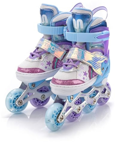 Inlines Rullskridskor Barn Rullskridsko för Barn Justerbar Rullskor Rollerblades för Nybörjare med Självlysande Hjul METEOR