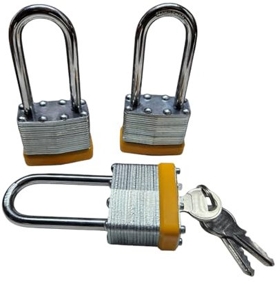 3 Lucchetti 40 mm ad arco lungo da 50 mm con la stessa chiave acciao zincato rigato padlock set 3 pcs