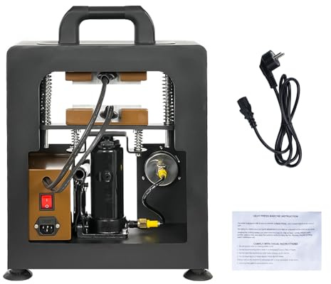 Telituny Wärmepresse, 10 Tonnen Manuelle Hydraulische HeißPressmaschine 600 W Wärmepresse Doppelheizplatte Kolophonium-Extraktionsmaschine mit Manometeranzeige
