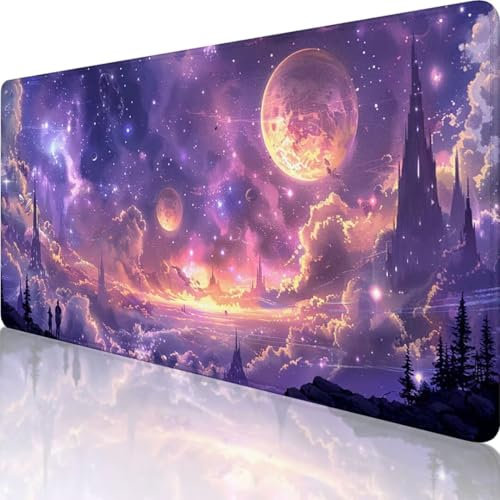 Lila Mauspad XXL 800 x 300, Erweiterte Groß Mousepad Milchstraße, Wasserfest Schreibtischunterlage Vernähte Kanten Design, Mouse Pad mit rutschfeste Gummibasis für Pc Büro Deko, Männer Geschenke 7-8