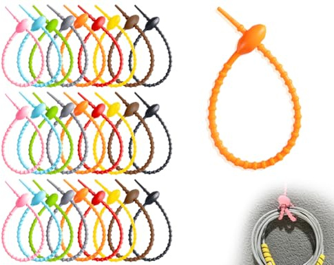 AOYEGIC 27 Stücke Silikon Krawatten,Wiederverwendbar Kabelbinder,Spiralbinder,Silikonbänder,Tasche Clip,Beutelverschluss,Rouladenbinder,für Beutel Verschluss Kabelmanagement(bunt)