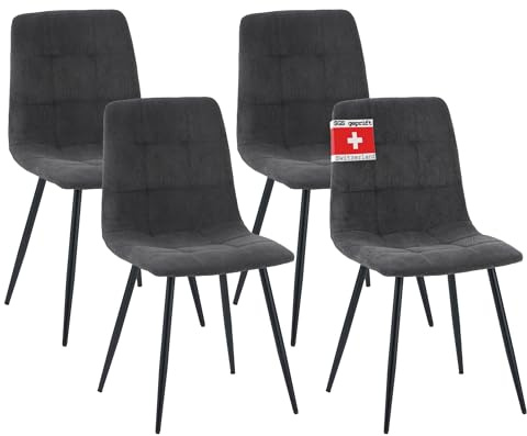 ALBATROS Esszimmerstuhl Bora mit Cord Bezug, 4er Set Anthrazit, stilvolles Vintage Design, belastbar mit 110Kg, Polsterstuhl - Moderner Küchenstuhl, Stuhl Esszimmer oder Esstisch Stuhl