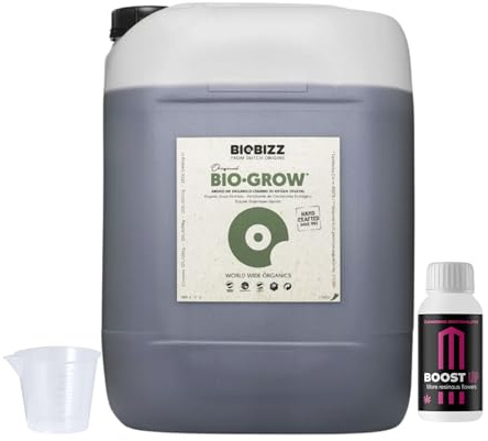 GROWMANIA Bio Grow de BioBizz 10 L + Échantillon Boost Up + Verre doseur | Biogrow Engrais organique de haut volume Parfait pour les agriculteurs et les grands producteurs