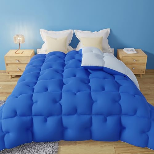 CASABEL Couette 220x240 cm Chaude Grand Froid Diamant – Réversible Bleu – Garnissage densité 700 GSM - Fibre Creuse Haute – Traitement Anti-acarien, bactérien, moisissures – Couverture 1/2 Personnes