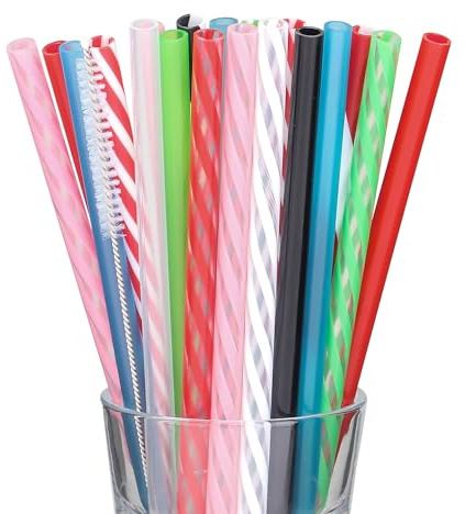 Dakoufish 7 Inch Mix Color Reusable Plastic Straws,22 Pack with one Cleaning Brush,Dishwasher Safe,Perfect for Cocktails, Milk, Juice, Tea (7inch,Mix Color)