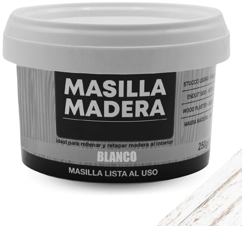 TECHZOCO Masilla Madera Blanca, Ideal para rellenar y y reparar madera al interior, Masilla lista al uso, Rellenadora de agujeros, Color Blanco, Contiene 250 gramos