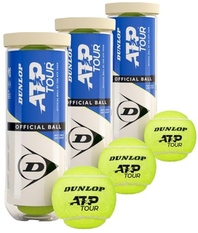 DUNLOP Tennisball ATP Tour - für Sand, Hartplatz und Rasen (3 Bälle) (Packung mit 3)
