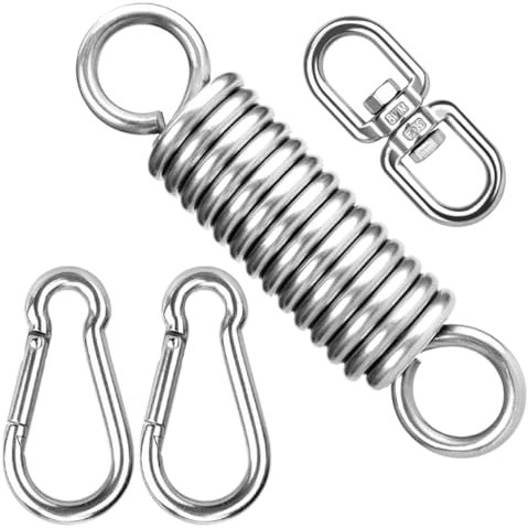 Dhisperares Molla Altalena con 2 M8 Moschettoni e Gancio Girevole a 360 °, capacità di Carico Fino a 250 kg, Sospensione a Molla per Amaca, per Altalena, Yoga, Sacco da Boxe