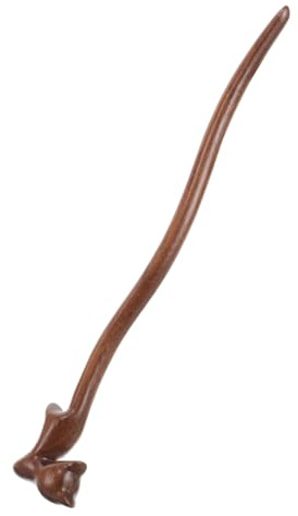 Healeved Palillo Pelo de Madera Marrón Diseño de Gato Ondulado con Rabo Largo, Accesorios Vintage para Crear Peinados Elegantes y Variados