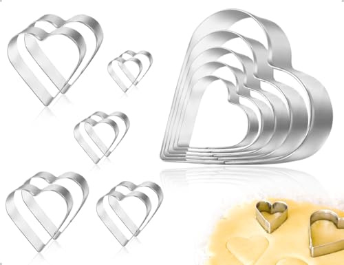 AOYEGIC 10 st fondantkaksskärare i rostfritt stål, hjärtformad form, perfekt för bröd, fruktskivor, hantverk, lera och godisformning (silver)
