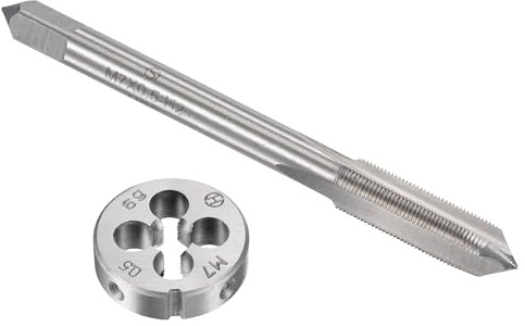 TA-VIGOR Ensemble tarauds et filières métriques M7 x 0,5 mm avec matrice de filetage rond, kit de tarauds et filières robustes pour bricolage, réparation, coupe de filetage externe et interne