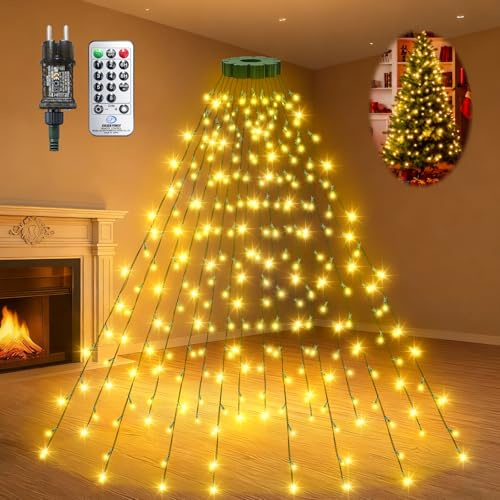Bzavor 2M 400 LED lichterkette Weihnachtsbaum mit Stecker Fernbedienung, Weihnachtsbaum Beleuchtung 8 Modi Timer IP44 Wasserdicht, Christbaumbeleuchtung mit Ring Dimmbar für 1.8M-2.4M Tannenbaum