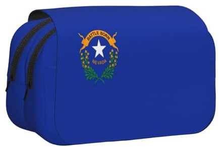 LJABCVNN Federmäppchen mit 2 Fächern für Jungen und Mädchen, Motiv: Nevada-Flagge, 2-lagiges Federmäppchen mit Reißverschlussfächern