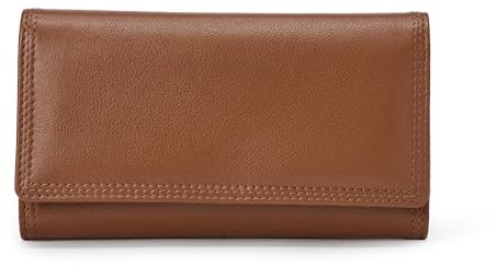Amazon Essentials Portefeuille Continental Long en Cuir avec Rabat Femme, Havane, Taille unique