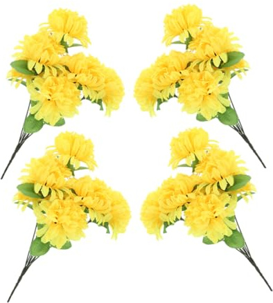 LIFKOME Bouquet Delicata Artificiali Gialli Crisantemi Realistici e 4 in Confezioni, Decorazione in Tessuto Plastica per Cerimonie Commemorative e Lapidi