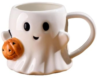 Halloween Geister Tasse 440ml Keramik, Niedliche Kürbis Gespenst Design Tasse, Weiße Ghostface Kaffeetasse, Geschenk für Halloween & Ihre Liebsten