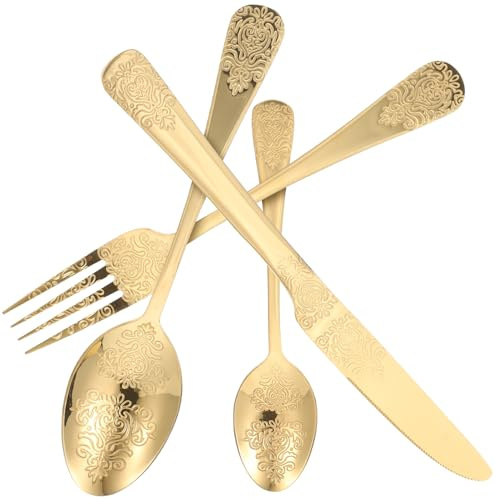 TOYANDONA Set Couvert Acier Inoxydable Doré Réutilisable pour Steak Fourchette Couteau et Cuillère Ergonomique pour Maison Restaurant et Fête