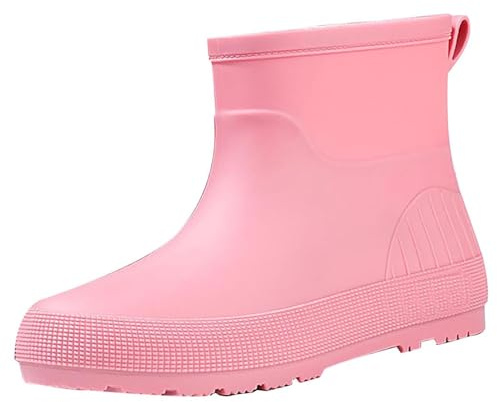Regnstövlar dam vattentäta, gummistövlar dam korta gummistövletter mjuka bekväma regnskor halkfria trädgårdsskor enfärgade ankelstövlar fashionabla slip-stövlar platta regnstövlar eleganta, ROSA, 41