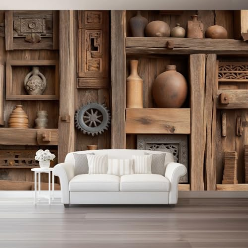 Fotomurales 250 x 175 cm Papel pintado tejido no tejido Estilo industrial de madera retro Decoración de Pared decorativos Murales moderna Diseno Marrón