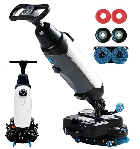 ZyKnaurral Walk Behind Floor Scrubber Dryer,17 Scrub Path, 2x200W Brush Power & 4L+6L Dual Tanks,Coverage 13000 Sqft/H,for Wooden Floors,Tiles,Terrazzo,Marble,Cement Floors White