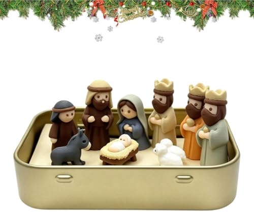 Miniatyr Julkrubba Scen Figuriner 3D-utskrivna religiösa miniatyrgestalter | Julens Krubbscen Figuriner Passar för Bokhylla Öppen Spis Inomhus Kontor Sängbord Skrivbord