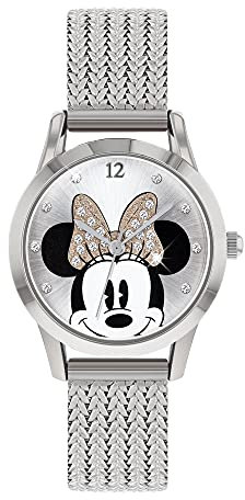 Disney Damen Datum klassisch Quarz Uhr mit Edelstahl Armband MN8008